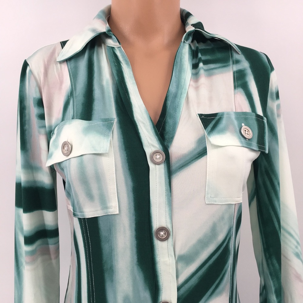MICHAEL Michael Kors Green Striped Shirt Dress - Picture 2 of 10
